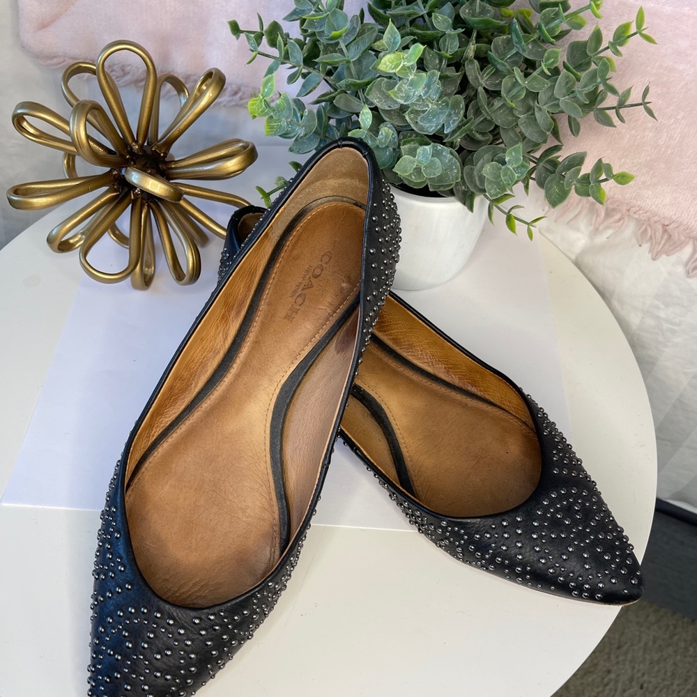 Coach Rory Black Studded Leather Ballet Flats 6.5